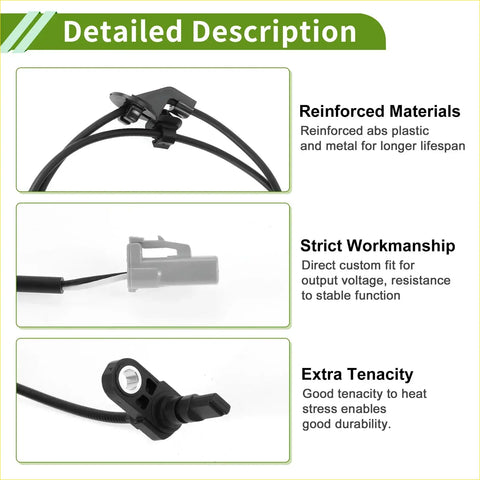 Abs wheel speed sensor for toyota myvi 2017-2023 with black reinforced abs plastic, metal sensor, coiled cable, gray connector housing