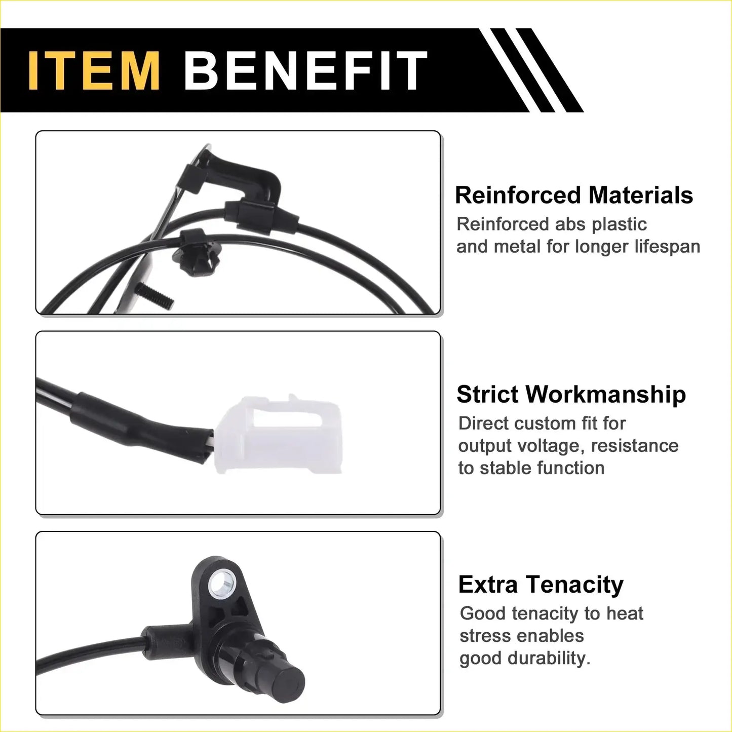 Black reinforced abs plastic and metal abs wheel speed sensor with coiled cable for toyota prado rear right 2010-2017