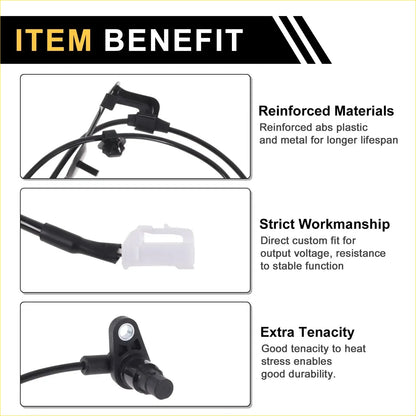 Black reinforced abs plastic and metal abs wheel speed sensor with coiled cable for toyota prado rear right 2010-2017