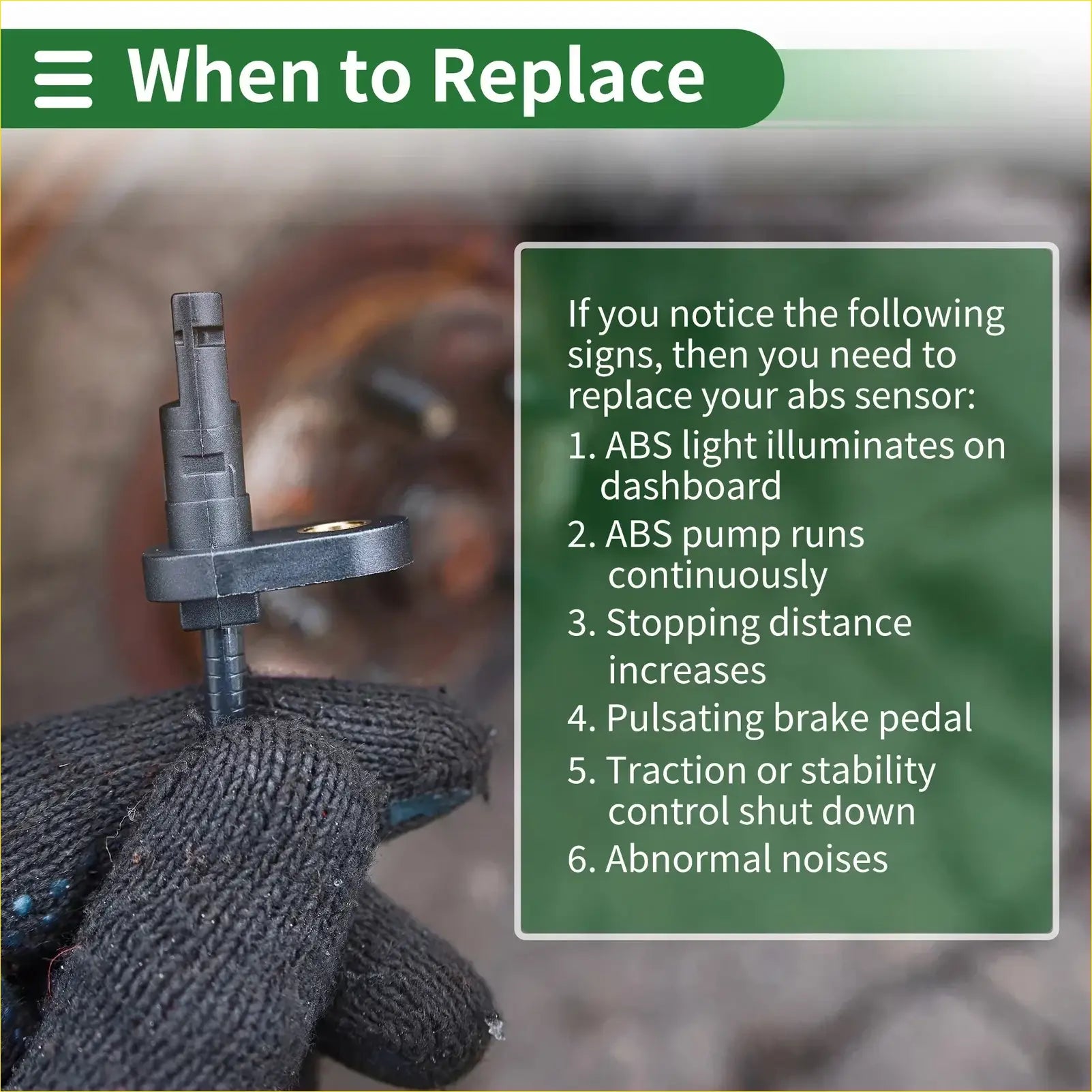 Black plastic abs wheel speed sensor made for toyota soluna vios 2002-2013 held in a gloved hand