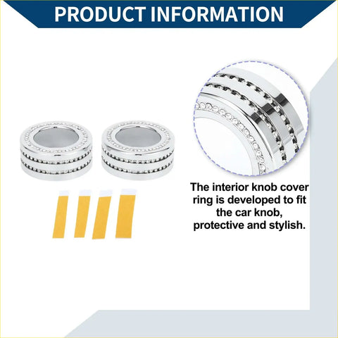 Shiny silver ac climate heater switch knob cover rings with clear crystals for toyota rav4 2020-2023 2 pcs
