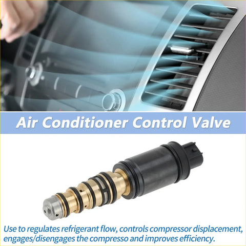 Black and brass ac compressor control solenoid valve with cylindrical body and threaded ends for toyota scion 2000-2023