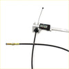 Black accelerator cable with gold and silver metal fittings measured by digital caliper for mitsubishi galant 1983-1989