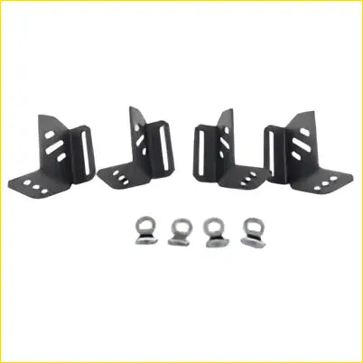 Adjustable black metal l bracket mounting hardware set with matching screws for cargo corners and jerry can holder