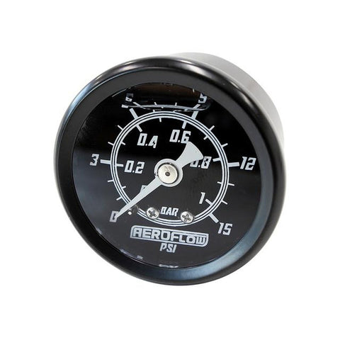 Aeroflow 1-1/2" 0-15 PSI Liq Fill Gauge Black Face White