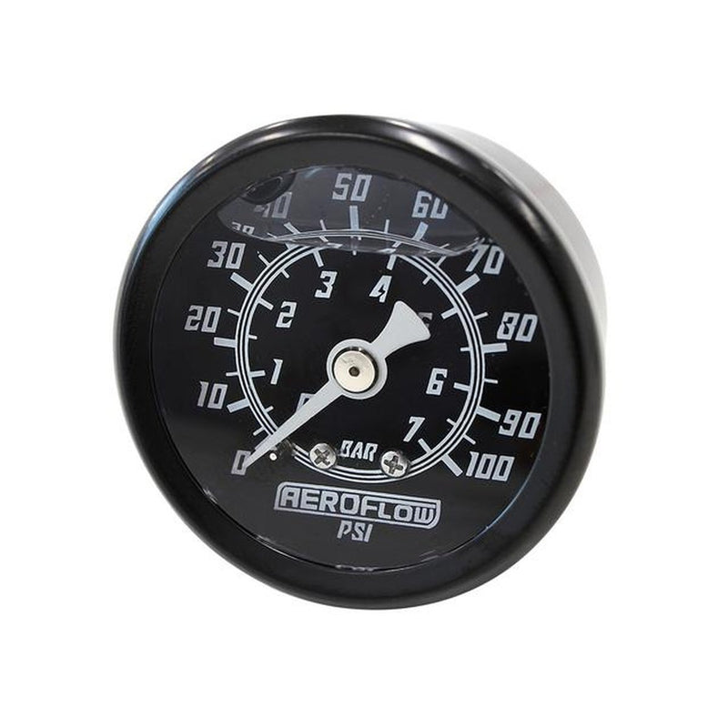 Aeroflow 1-1/2" 0-100 PSI Liq Fil Gauge Black Face White