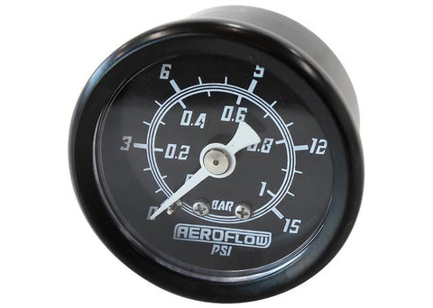 Aeroflow 1-1/2" 0-15 PSI Press Gauge Black Face White