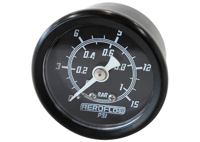 Aeroflow 1-1/2" 0-15 PSI Press Gauge Black Face White