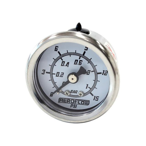 Aeroflow 1-1/2" 0-15 PSI Pressure Gauge White Face Black