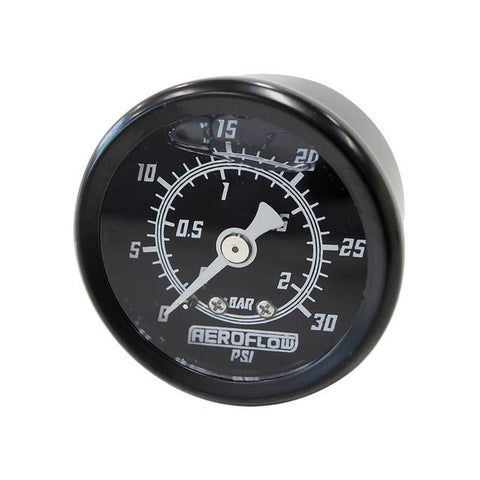 Aeroflow 1-1/2" 0-30 PSI Liq Fill Gauge Black Face White