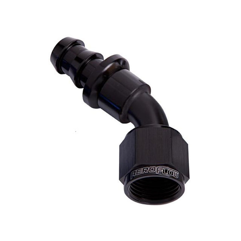 Aeroflow AF402-04BLK 45 Deg Push Lock End -4AN Black No