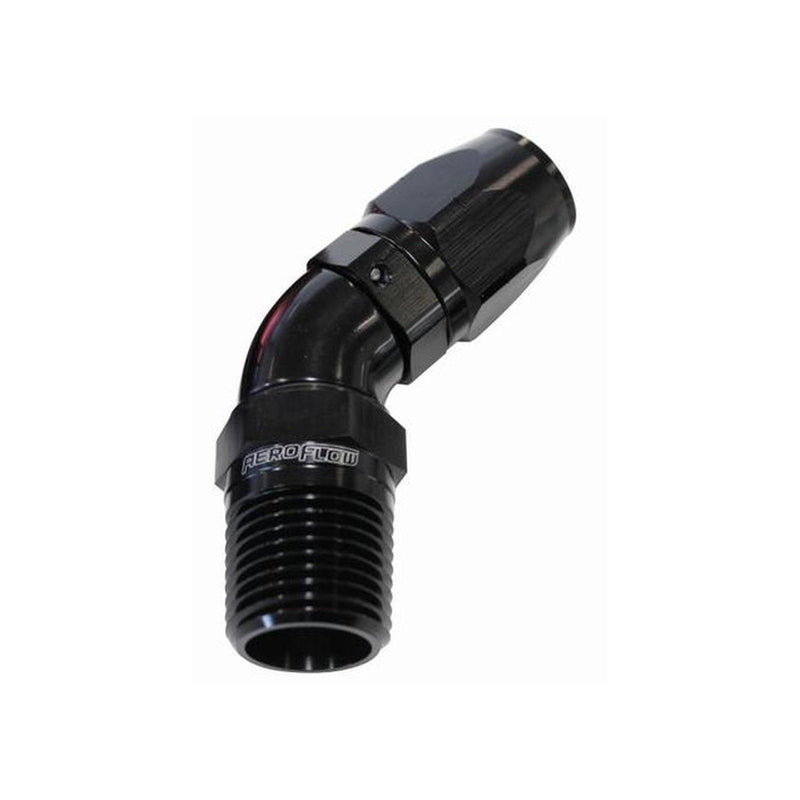 Aeroflow AF528-06-06BLK Male 3/8 NPT 45 Deg To -6AN Hose