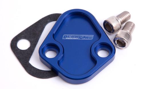 Aeroflow AF64-2027 Billet Fuel Pump Block Off Blue Fits