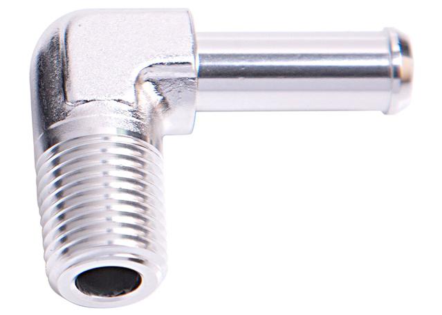 Aeroflow AF842-08-06S 90Deg 1/2" Npt To 3/8" Barb Silver