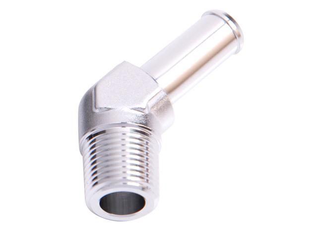 Aeroflow AF845-06S 45Deg 1/4" Npt To 3/8" Barb Silver
