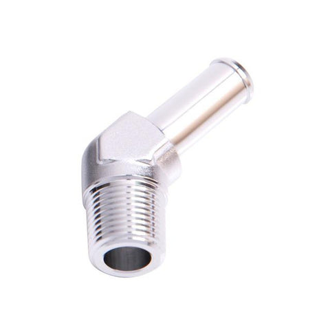 Aeroflow AF845-10S 45Deg 1/2" Npt To 5/8" Barb Silver