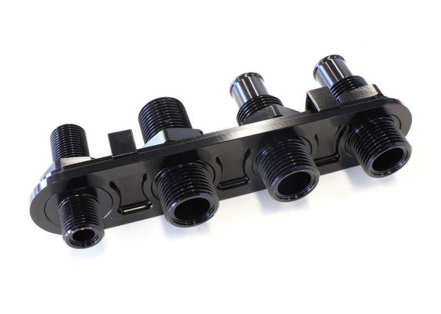 Aeroflow AF88-2005BLK Black A/C Bulkhead 4 Port Inline