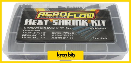 Aeroflow Black Heat Shrink 61 Piece Kit 4-1/4 Inch Long 2:1 Shrink Ratio AF49-8990BLK