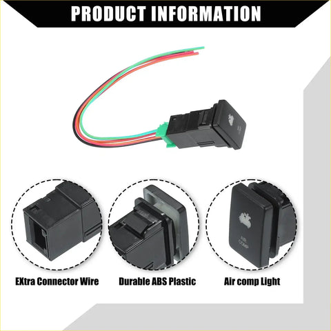 Backside of black plastic air compressor push button switch with green red and white wires for Toyota Land Cruiser