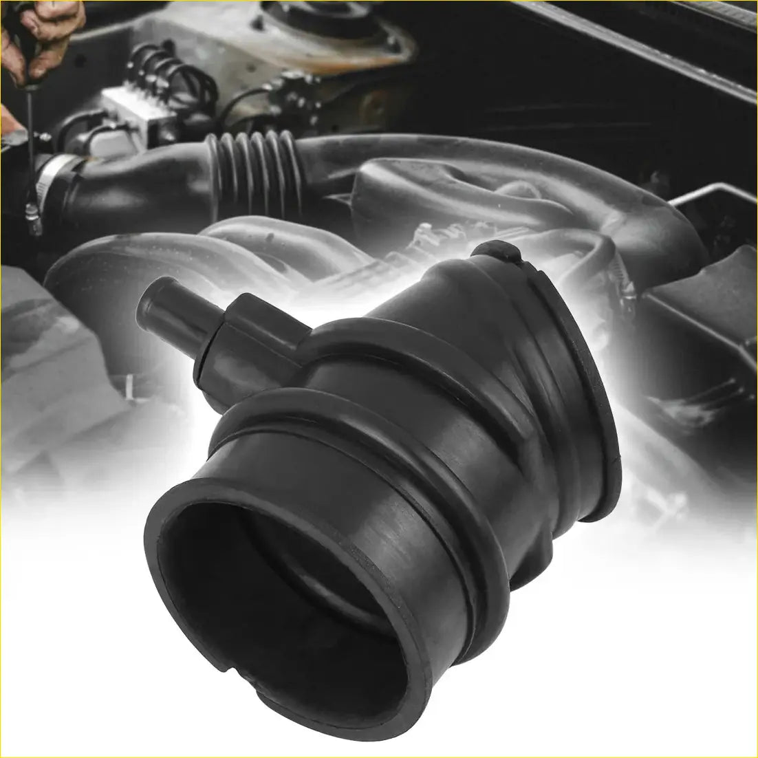 Black rubber air intake hose adapter for toyota 4runner 1996-2000 shown from the back side