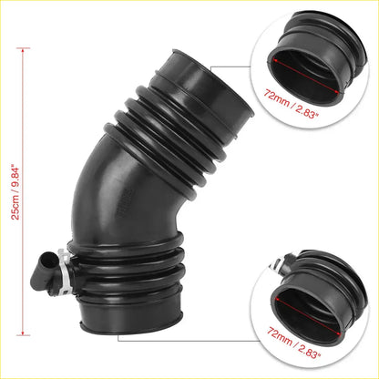 Black rubber air intake hose tube with ribbed texture 9.84 inch length 72mm ends for toyota 4runner v6 engine