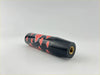 Black cylindrical Akatsuki clouds gear knob with red cloud patterns and a gold threaded end for car shifts