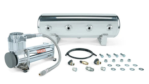 Air Lift 2.5 Gal. Polished Tank w/ Viair 444c Chrome Compressor - Incl. Fittings & Mounting Hardware