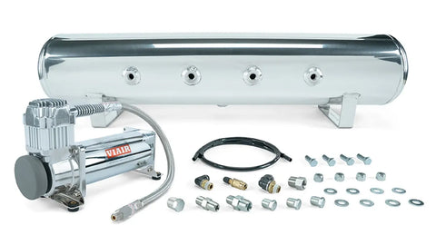 Air Lift 4 Gal. 7-Port Tank w/ Viair 444c Chrome Compressor - Incl. Fittings & Mounting Hardware