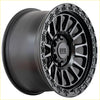 Black matte finished alpha combat 17x9 alloy wheel with bold multi spoke design and etched rim detailing