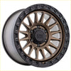 Alpha combat matt bronze with black lip 17x9 alloy wheel with rugged multi spoke design and alpha outdoors logo center