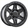 Black matte alpha contra m1x alloy off-road wheel with rugged multi-spoke design and bolted lug nuts