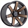 Black and bronze two-tone alloy wheel with alpha 01 road logo in matt black dark bronze tint finish