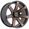 Black and bronze two-tone alloy wheel with five-spoke design featuring alpha otroad center cap matt black dark bronze tint