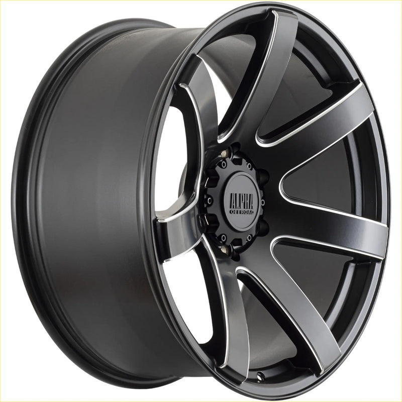 Alpha gauntlet 2 matt black milled 20 30 6114 black and chrome two-tone alloy wheel with alpha one logo center
