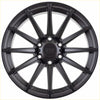 Black matte-finish alloy wheel alpha machete with multi-spoke design and alpha brand center cap in matt black