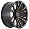 Alpha maverick matt black dark bronze tint two-tone alloy wheel with bold multi-spoke design close-up view