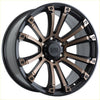 Black and bronze two-tone alpha maverick alloy wheel with multi-spoke design and alpha offroad logo center