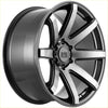 Black and silver two-tone ALPHA Nomad alloy wheel with multi-spoke design and alpha otomo logo in matt black dark grey tint