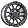 Black matte-finished alpha podium offroad wheel with rugged multi-spoke design and silver inner rim in 18 15 6114 size