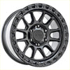 Alpha podium matt black 18 alloy wheel with rugged multi-spoke design and alpha offroad logo at center