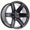 Alpha surge matt black alloy wheel with black matte finish five spoke design and alpha oliroad branding center cap