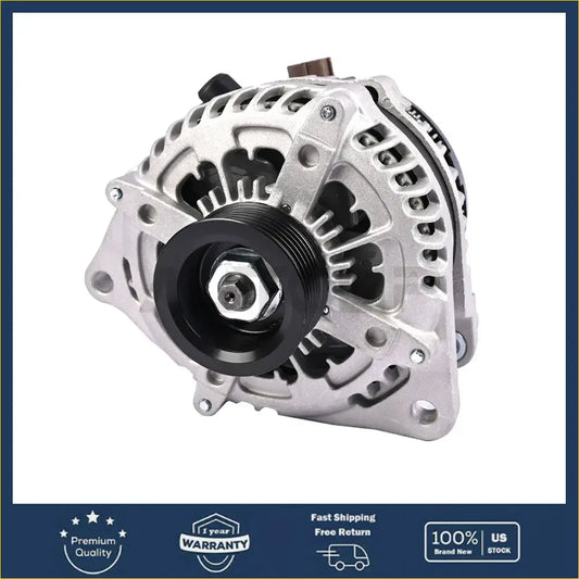 Silver ford f-150 alternator with black pulley and ribbed housing 200a 12v cw 6-groove pulley 2014–2017