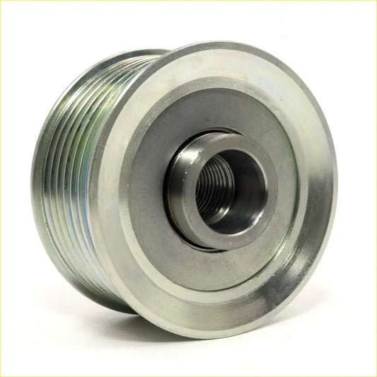 Silver metallic alternator pulley with threaded bore and ribbed surface for nissan urvan caravan homy ae50 e25 2wd 2002-2007