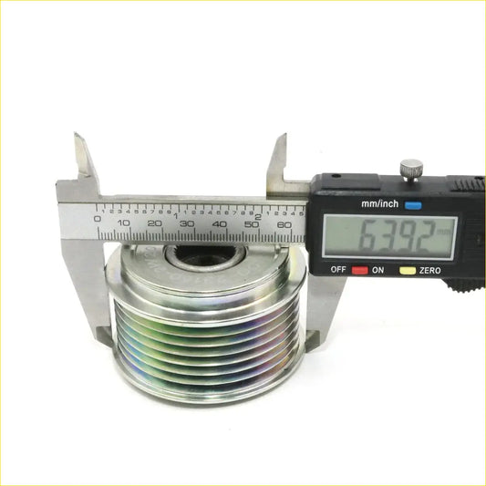 Silver metallic alternator pulley with threaded shaft and rainbow reflective surface for nissan urvan caravan homy dx gx ae50 e25 2wd