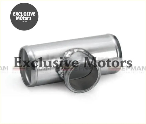 Shiny chrome stainless steel exhaust manifold with polished cylindrical body and welded joint for 51mm aluminium blow off valve adapter t pipe fitting