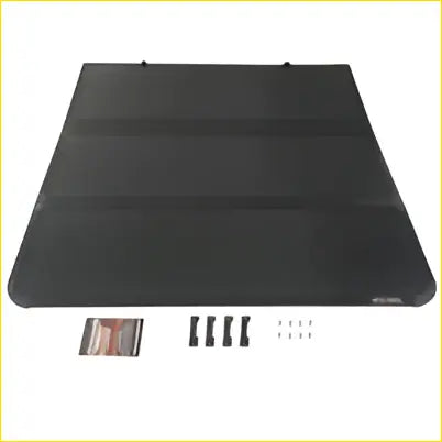 Black aluminium tri-fold folding hard tonneau cover with matte finish and reinforced edges for toyota hilux n80 sr5 dual cab