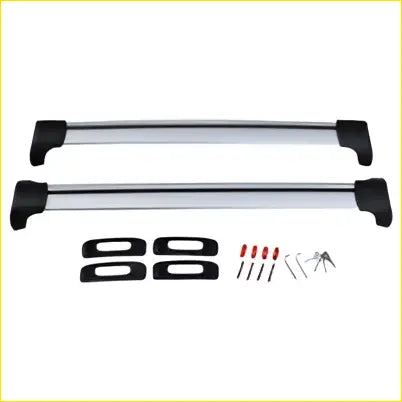 Silver aluminum alloy roof rack cross bar with black plastic end caps and mounts fits toyota hilux corolla honda jazz