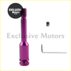 Purple metallic aluminum car exhaust tip with threaded top and hexagonal base for extension gear shifter lever
