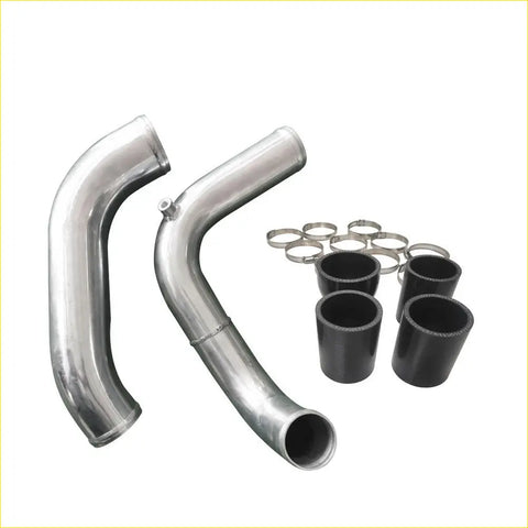 Shiny chrome-finished aluminum intercooler piping with black carbon fiber end caps and clamps for nissan gu y61 30l crd