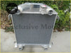 Silver aluminum radiator with ribbed core and mounting brackets for 1928-1929 ford model back side view
